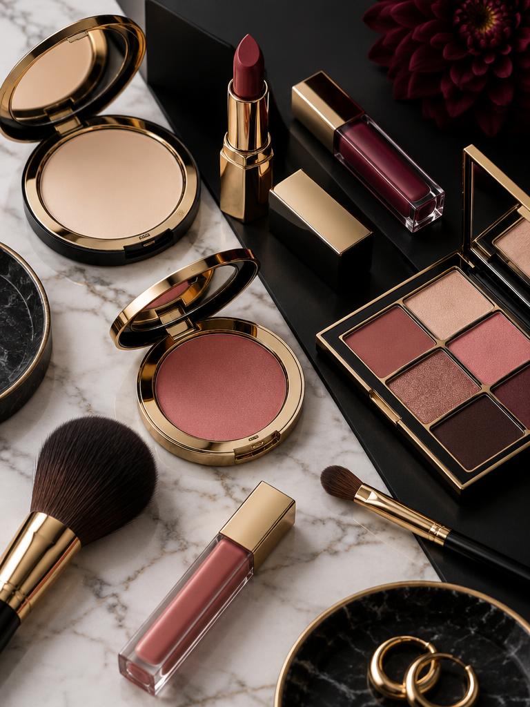 Luxury makeup arranged on marble